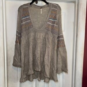 Free People Oversized Boho Knit Tunic Sweater Gray Size Small